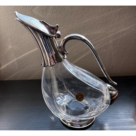 Vintage Royal Crystal Rock Glass and Silver plate Duck Swan Decanter Pitcher MCM - Picture 1 of 8